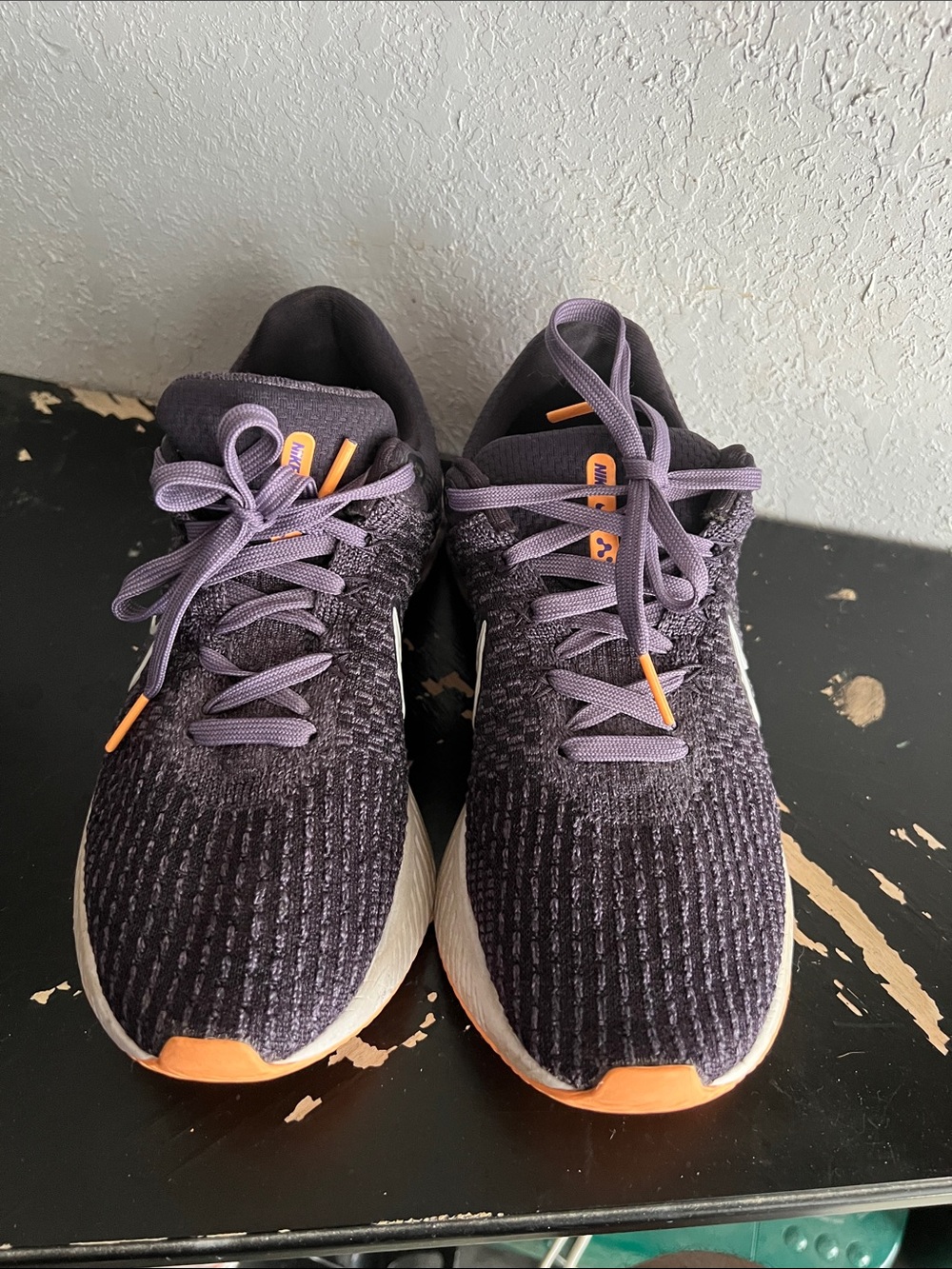 Nike Women's Knit Running Shoes in Dark Purple and Orange Accents
